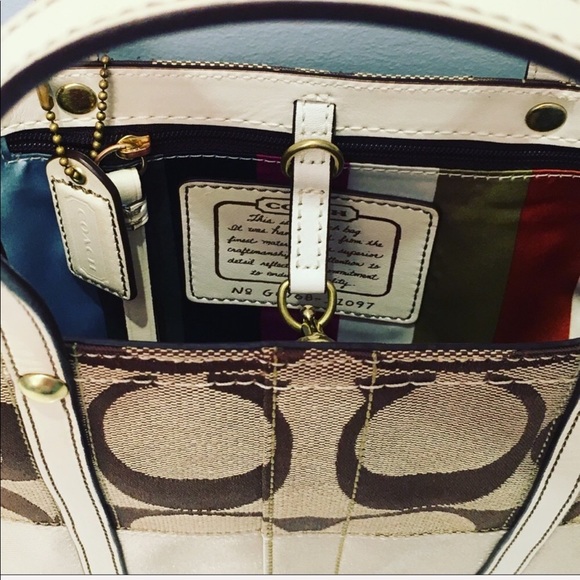 COACH Monogram Rainbow Stripe Canvas Satchel - Picture 5 of 10